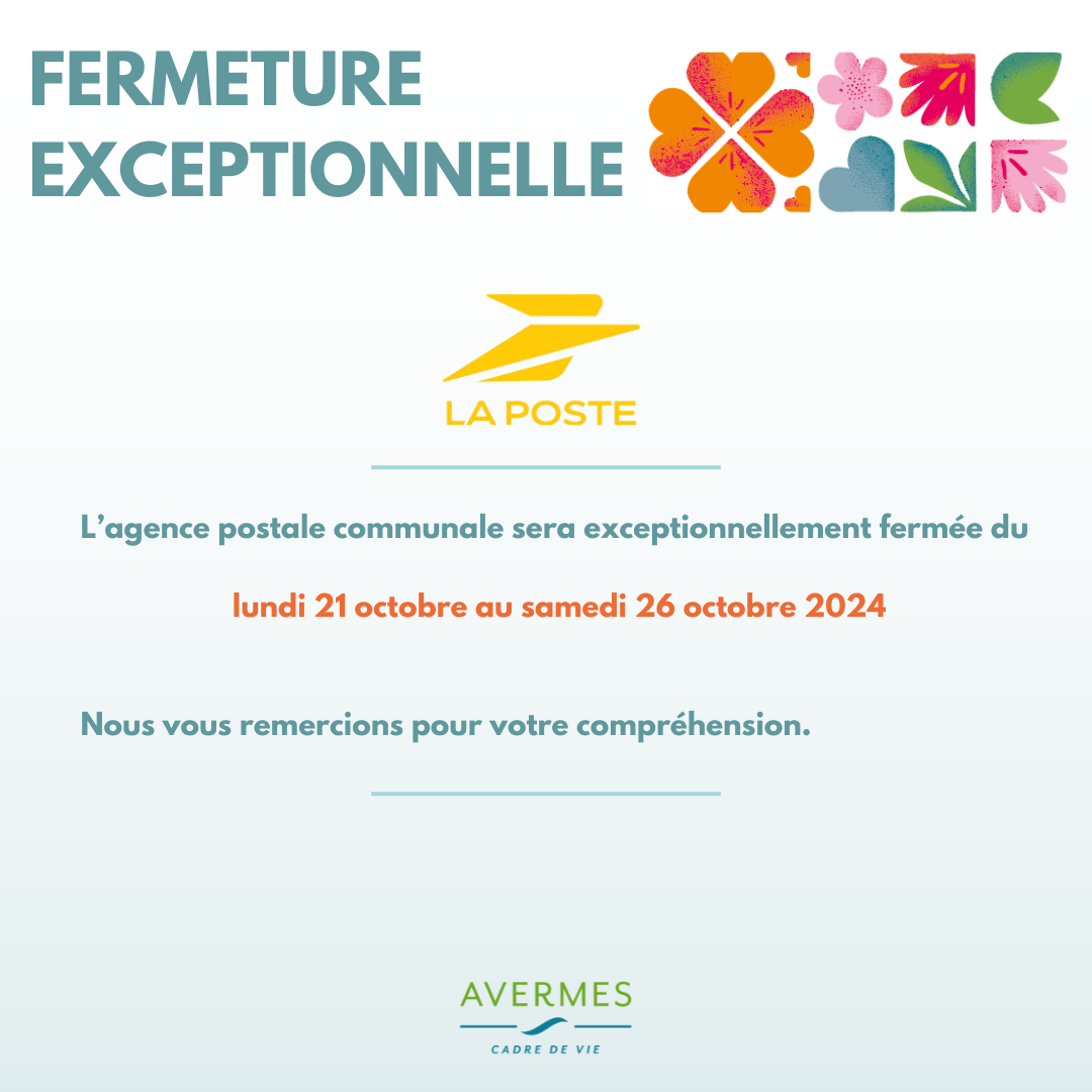 Fermeture exceptionnelle de l'agence postale communale 